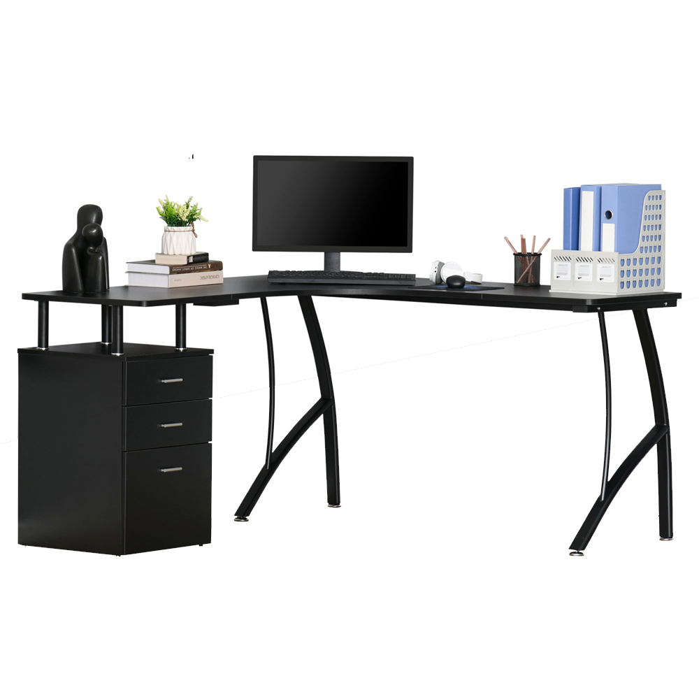 Portland L-Shaped Storage Drawer Desk Black Image 4