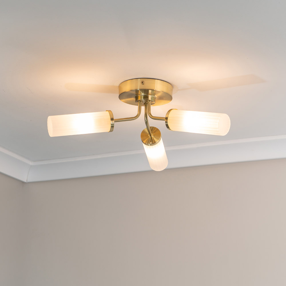 ValueLights Canya Matte Gold 3 Way Frosted Reeded Glass LED Ceiling Light Image 2