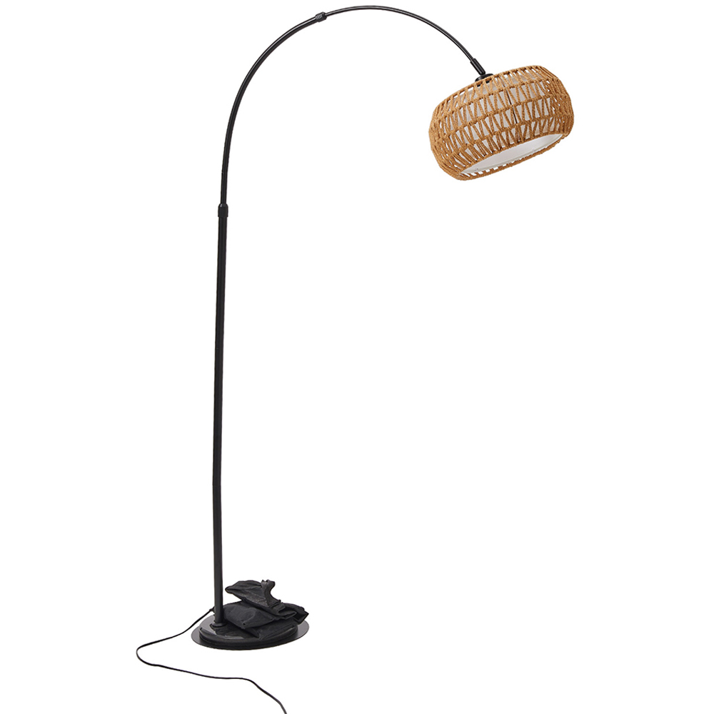 Living and Home Black Rattan Arc Floor Lamp with Remote Control Image 5