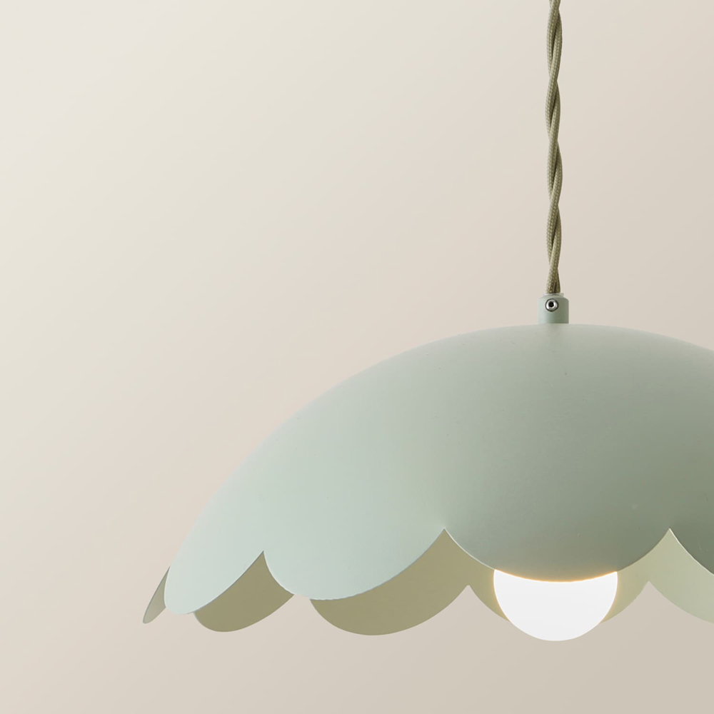 ValueLights Millie Sage Green Blue Scallop Shade Pendant Light with Bulb Image 4