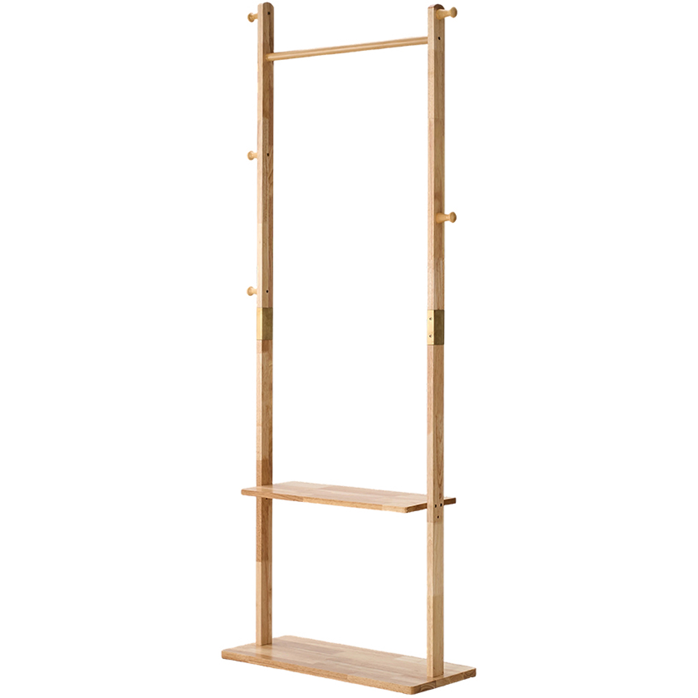 Living and Home Single Shelf Natural Freestanding Clothes Rack with 5 Hooks Image 1