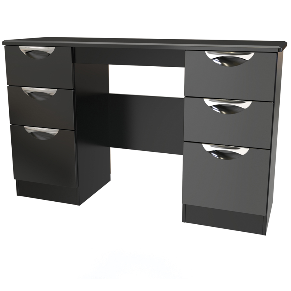 Crowndale Camden 6 Drawer Black Gloss and Black Kneehole Desk Ready Assembled Image 2