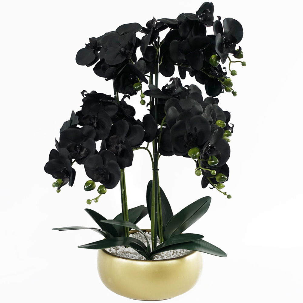 Leaf Black Orchid Artificial Plant with Gold Ceramic Planter 1.9ft Image 1