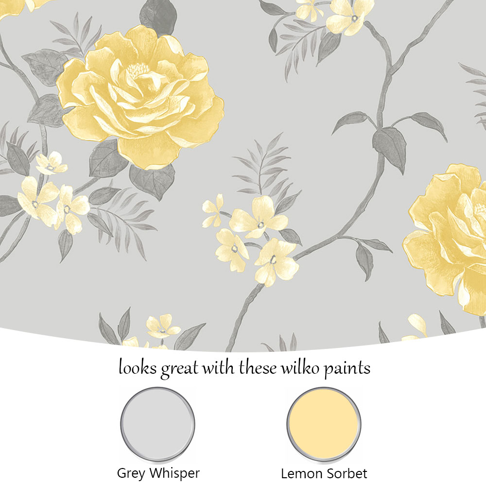 Muriva Rosalind Floral Grey and Ochre Wallpaper Image 5