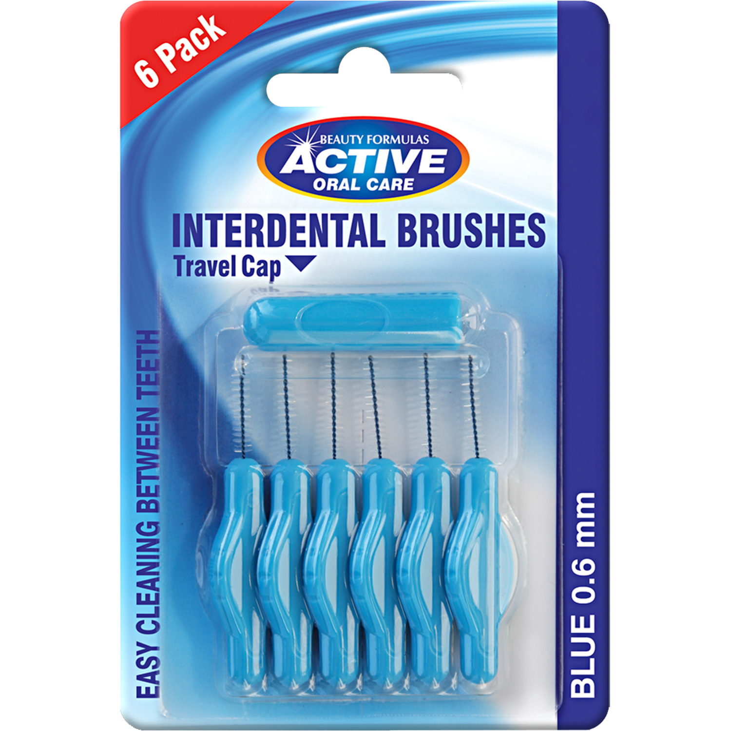 Pack of 6 Beauty Formulas Active Interdental Brushes 0.6mm - Blue Image