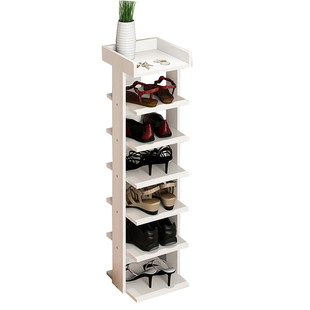 Living and Home 7 Tier White Wooden Open Shoe Rack Image 3