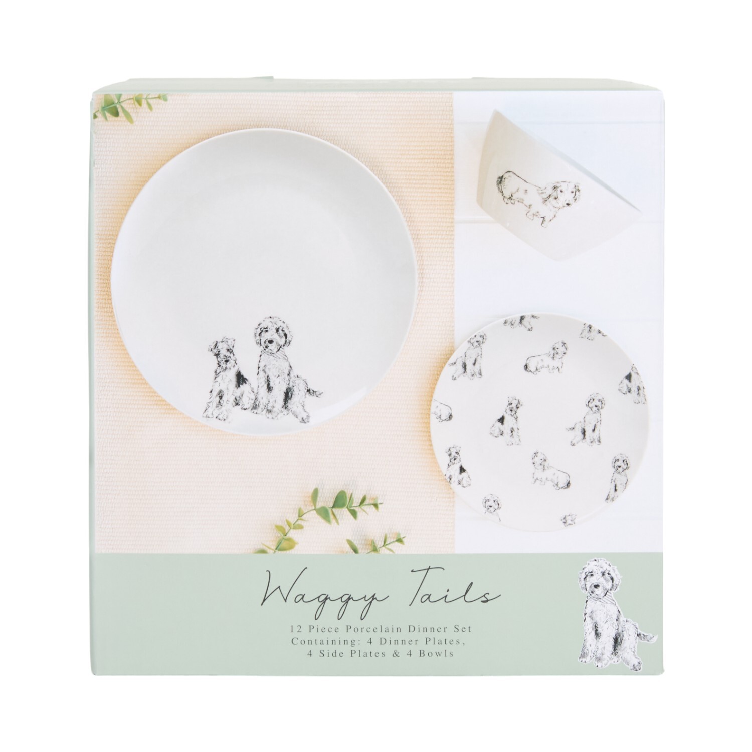 12 Piece Waggy Tails Dinnerware Set White Image 9