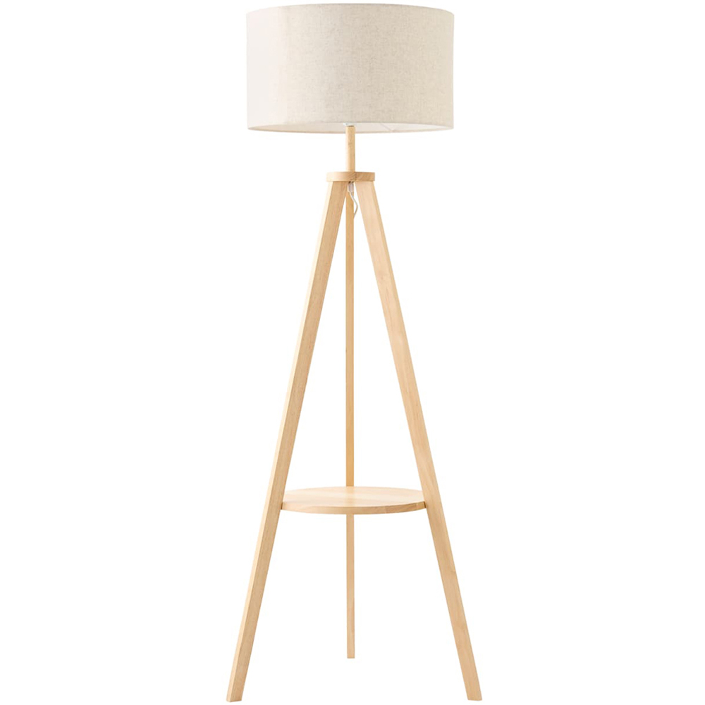 ValueLights Morrigan Light Wood Tripod Floor Lamp with Linen Fabric Shade and Bulb Image 1