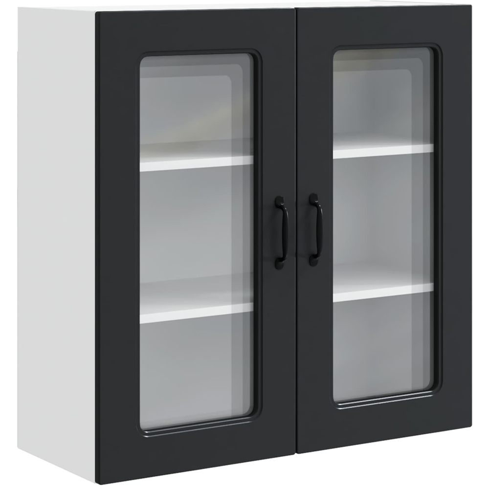 vidaXL 2 Glass Door Black Kitchen Wall Cabinet Image 2