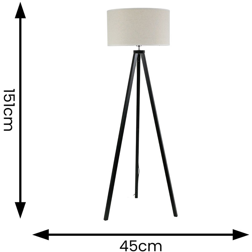 ValueLights Barbro White Trim Drum Shade Black Tripod Floor Lamp and Bulb Image 7