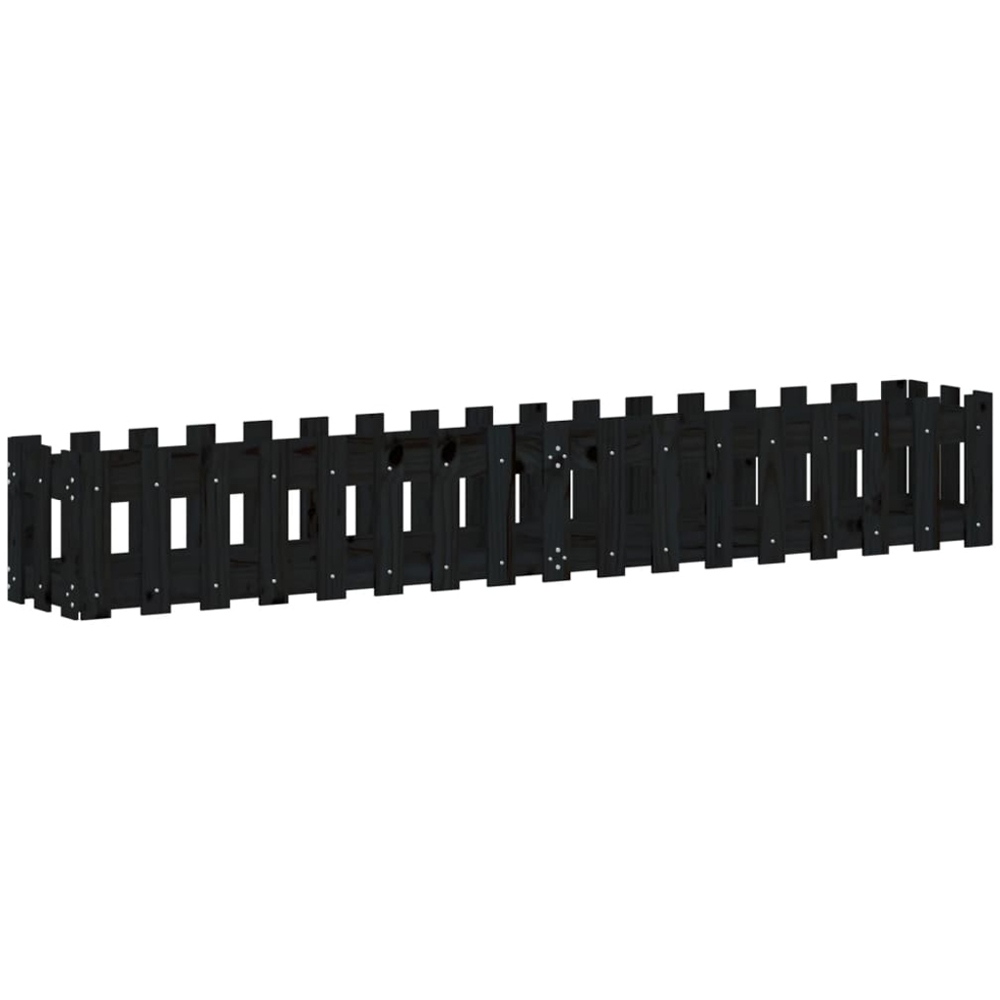 vidaXL Black Solid Pine Wood Fence Design Raised Garden Bed 200 x 30 x 30cm Image 3