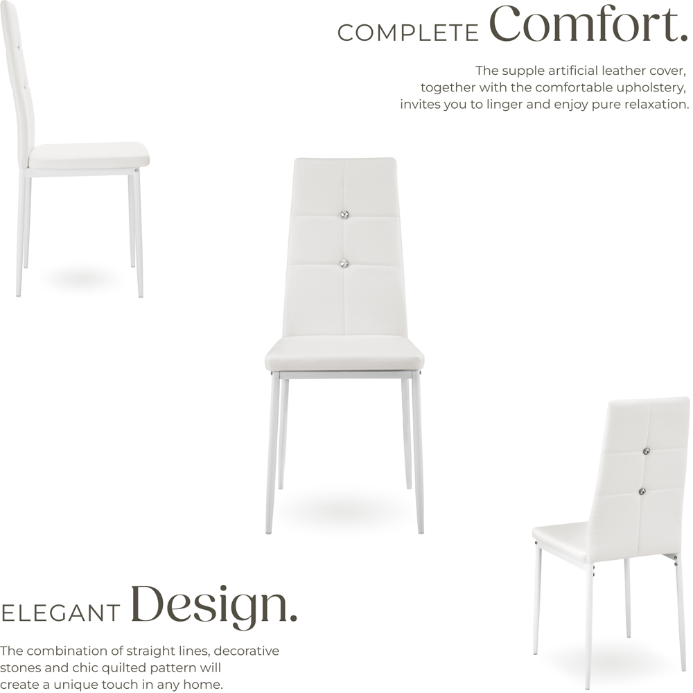 tectake Set of 4 White Rhinestone Highlight Dining Chairs Image 5