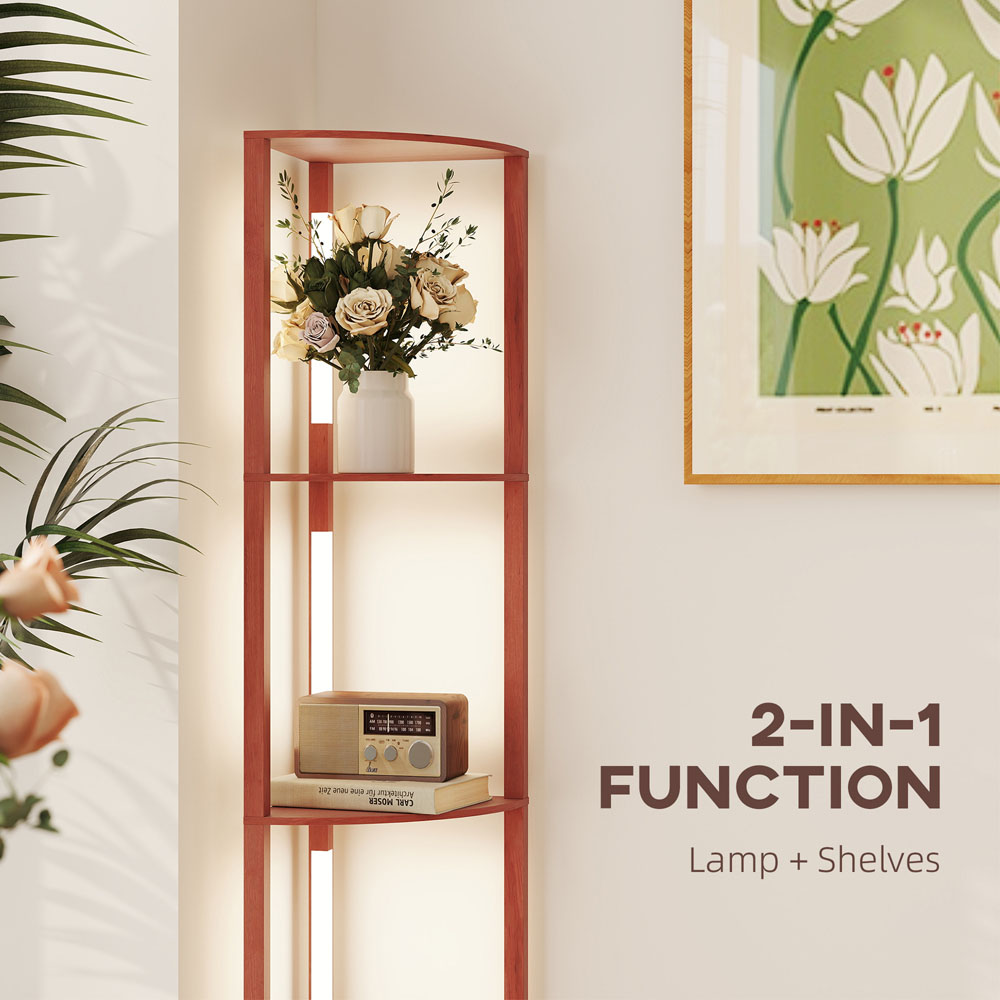 Portland 4 Shelf Brown Dimmable Warm White LED Corner Floor Lamp Image 5