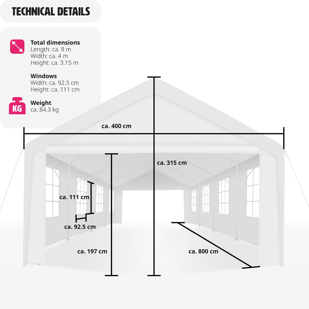 tectake Mammut 8 x 4m White Weather and UV Resistant Panel Gazebo Image 9