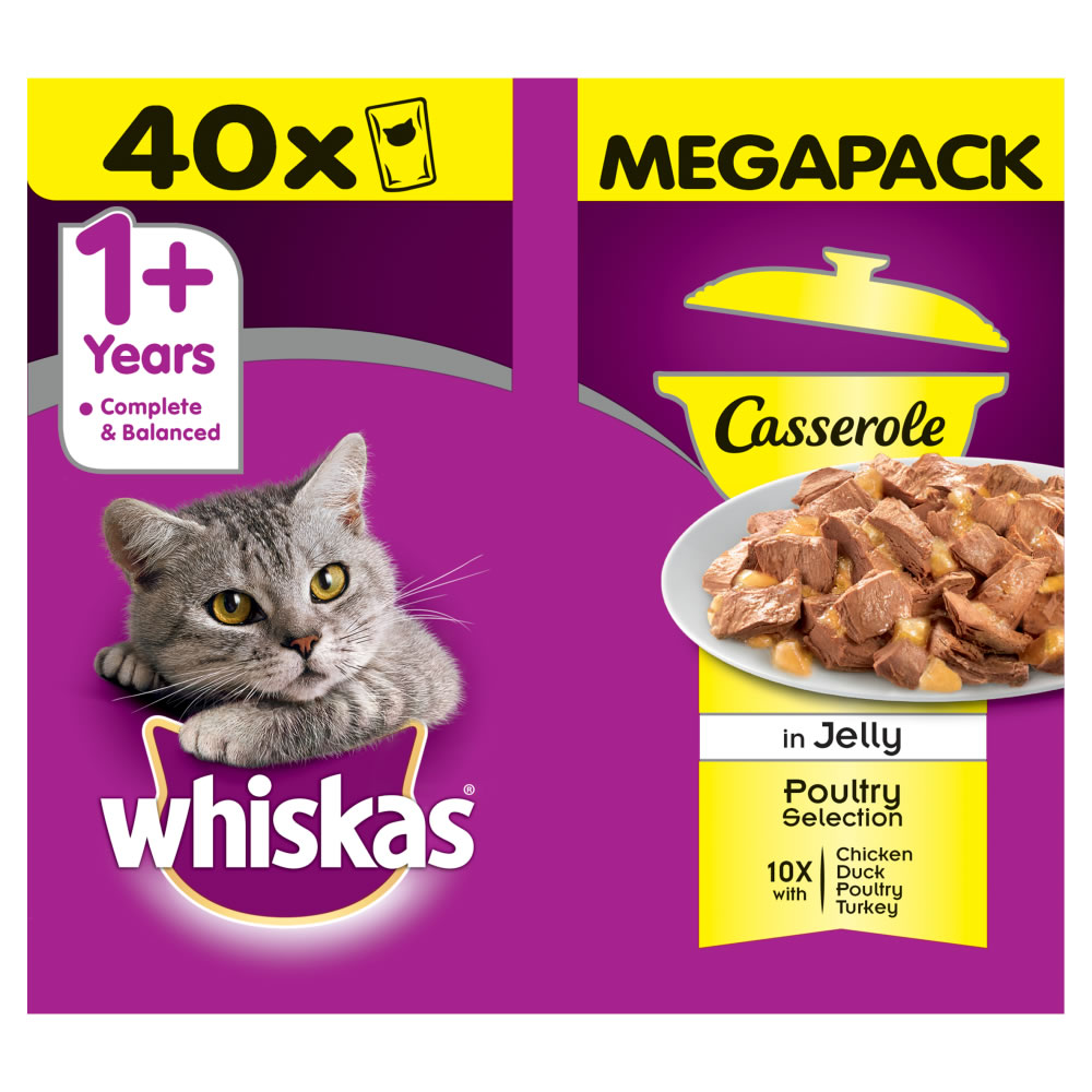 Whiskas 1+ Casserole Poultry Selection in Jelly   Cat Food 40 x 85g Image 2