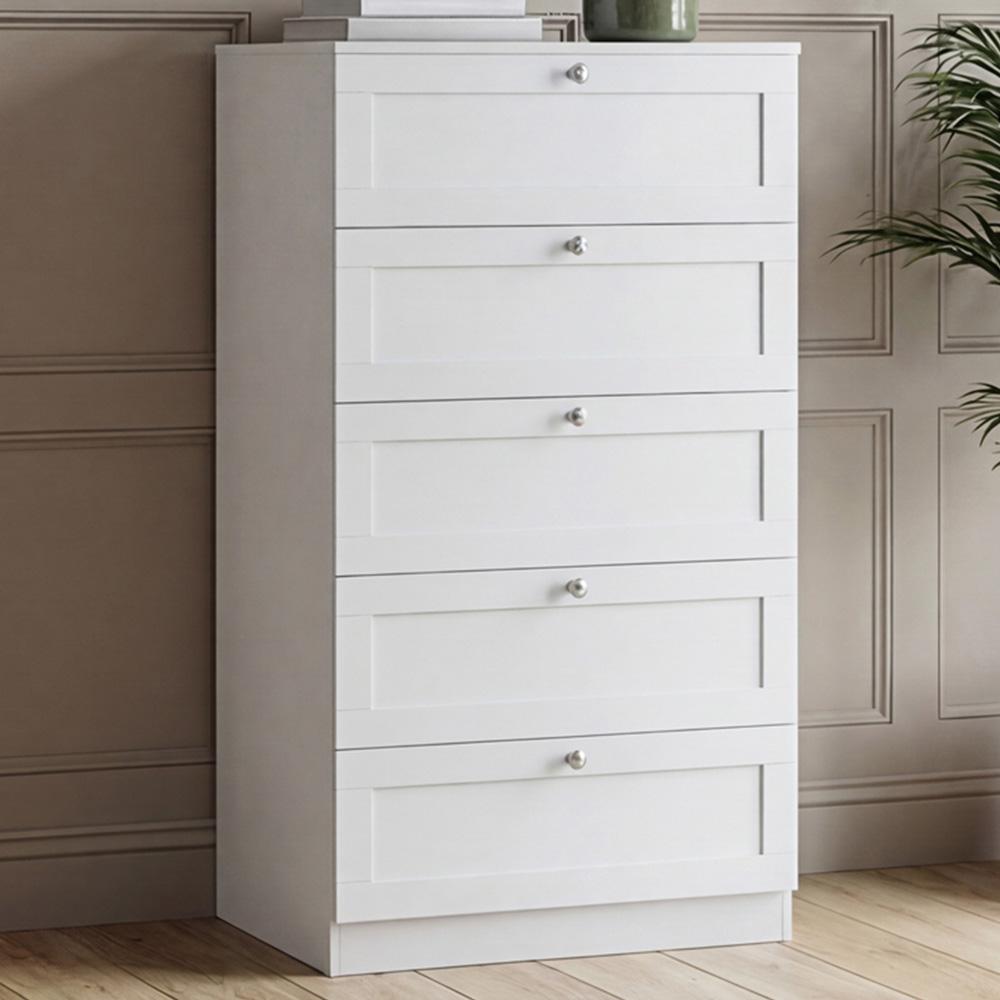 VIDA DESIGNS Altino 5 Drawer White Shaker-Style Chest of Drawers Image 1