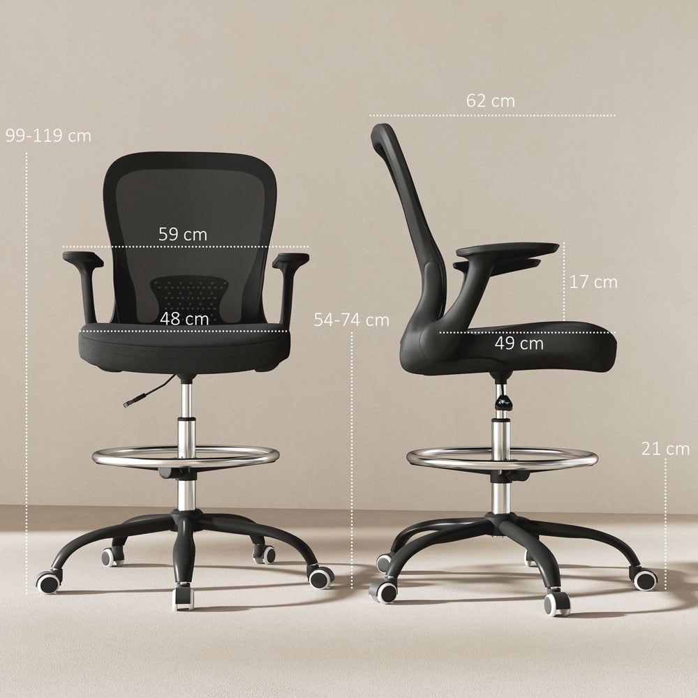 Portland Black Mesh Draughtsman Ergonomic Drafting Office Chair Image 9
