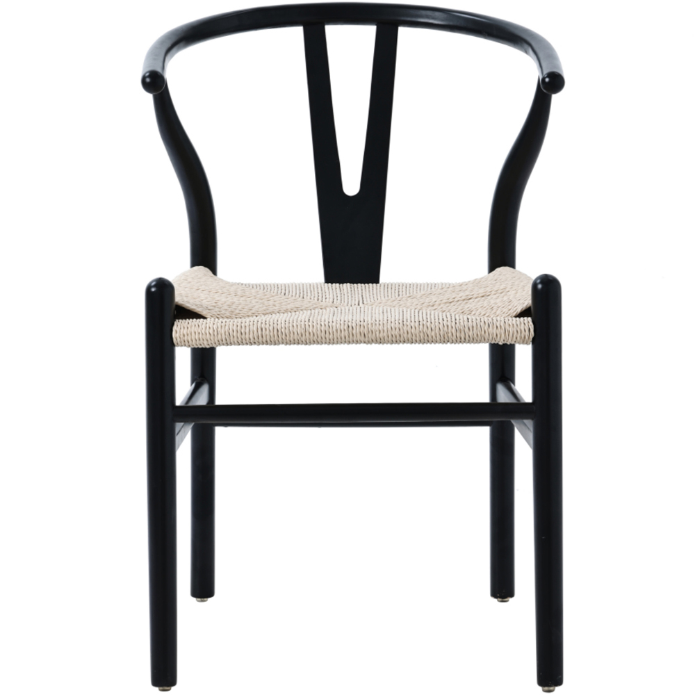 Furniture One Set of 2 Black Rattan Ash Solid Wood Y-Shaped Dining Chair Image 3