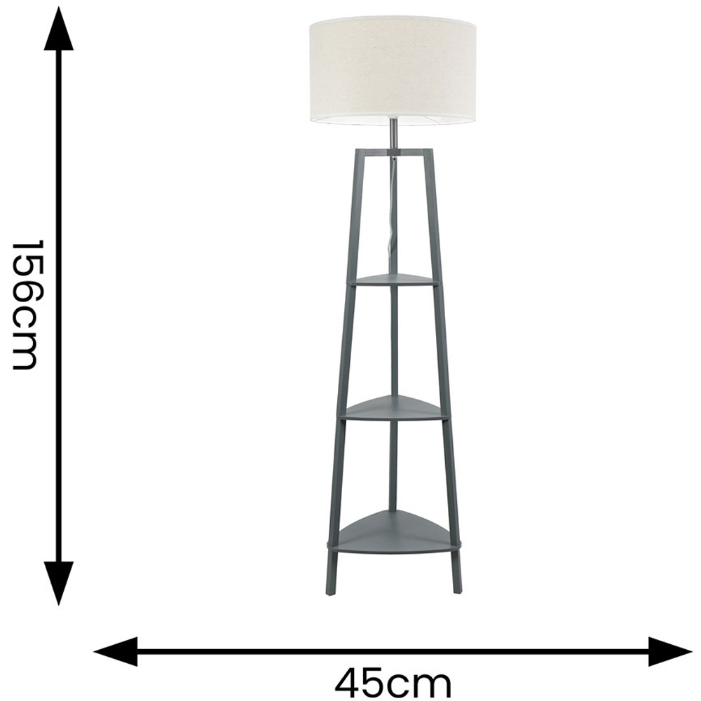 ValueLights Hiru Grey 3 Shelf White Trim Linen Shade Floor Lamp with Bulb Image 7