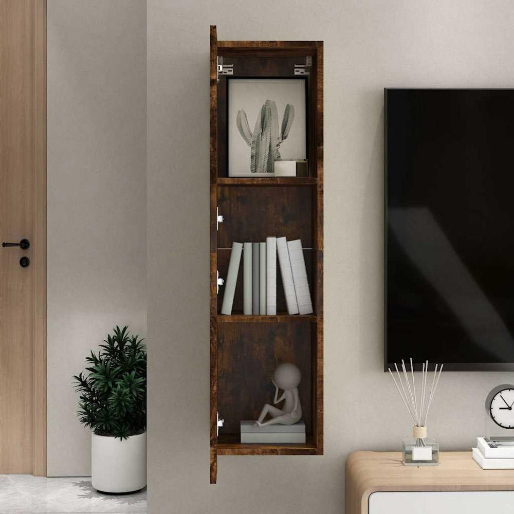 vidaXL Single Door Smoked Oak Wall Mounted Narrow TV Cabinet Image 6