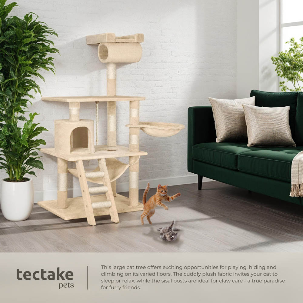 tectake Stokeley Beige Cat Tree with Scratching Post 141cm Image 3
