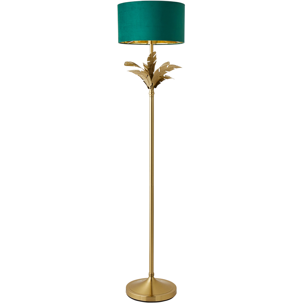 ValueLights Christina Green Velvet and Gold Palm Leaf Floor Lamp with Bulb Image 1