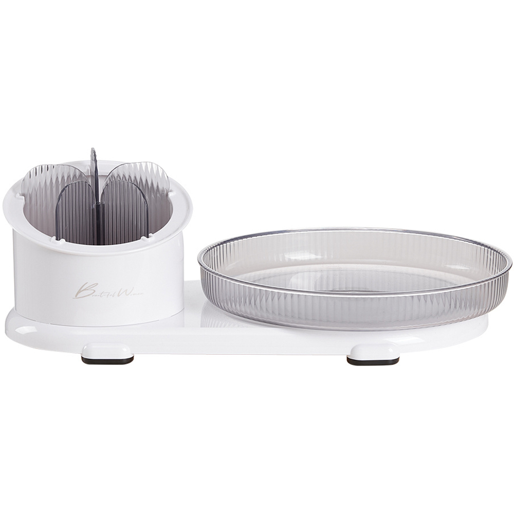 H&O Direct White Rotating Makeup Tray with Brush Holder Image 1