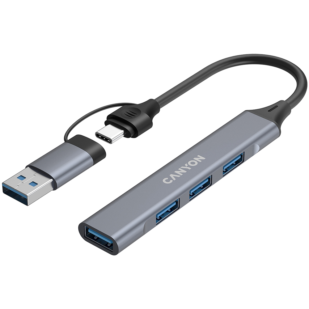 Canyon DS-02 4-in-1 Grey USB-C and USB-A Port Hub Image 1