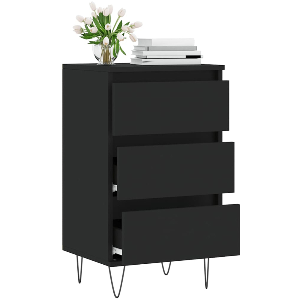 vidaXL 3 Drawer Black Wooden Sideboard with Metal Legs Image 3