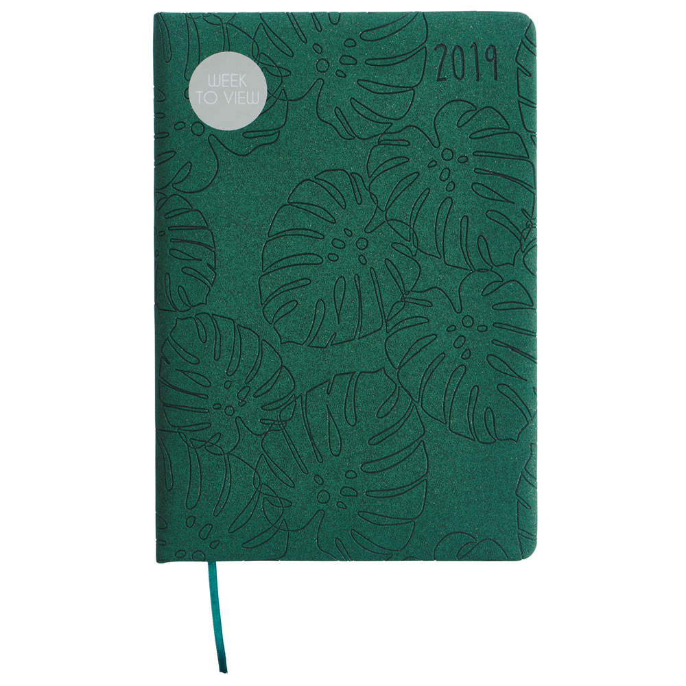 Wilko A5 Week To View 2019 Diary - Embossed Palm  Leaf Image 1