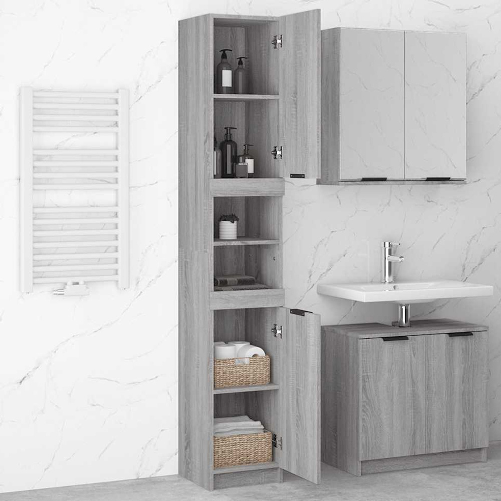vidaXL 2 Door 2 Shelf Grey Wooden Bathroom Cabinet Image 1