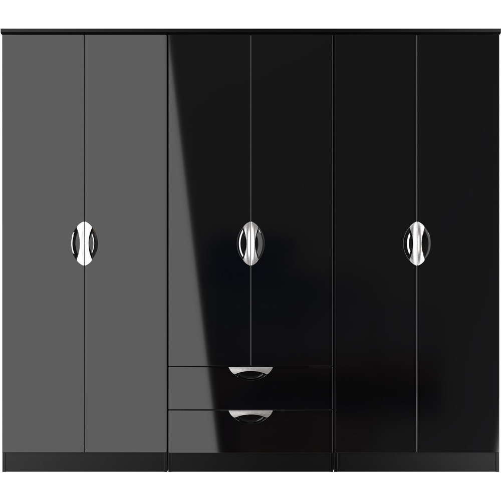 Crowndale Camden 6 Door 2 Drawer Black Gloss and Black Wardrobe Ready Assembled Image 2