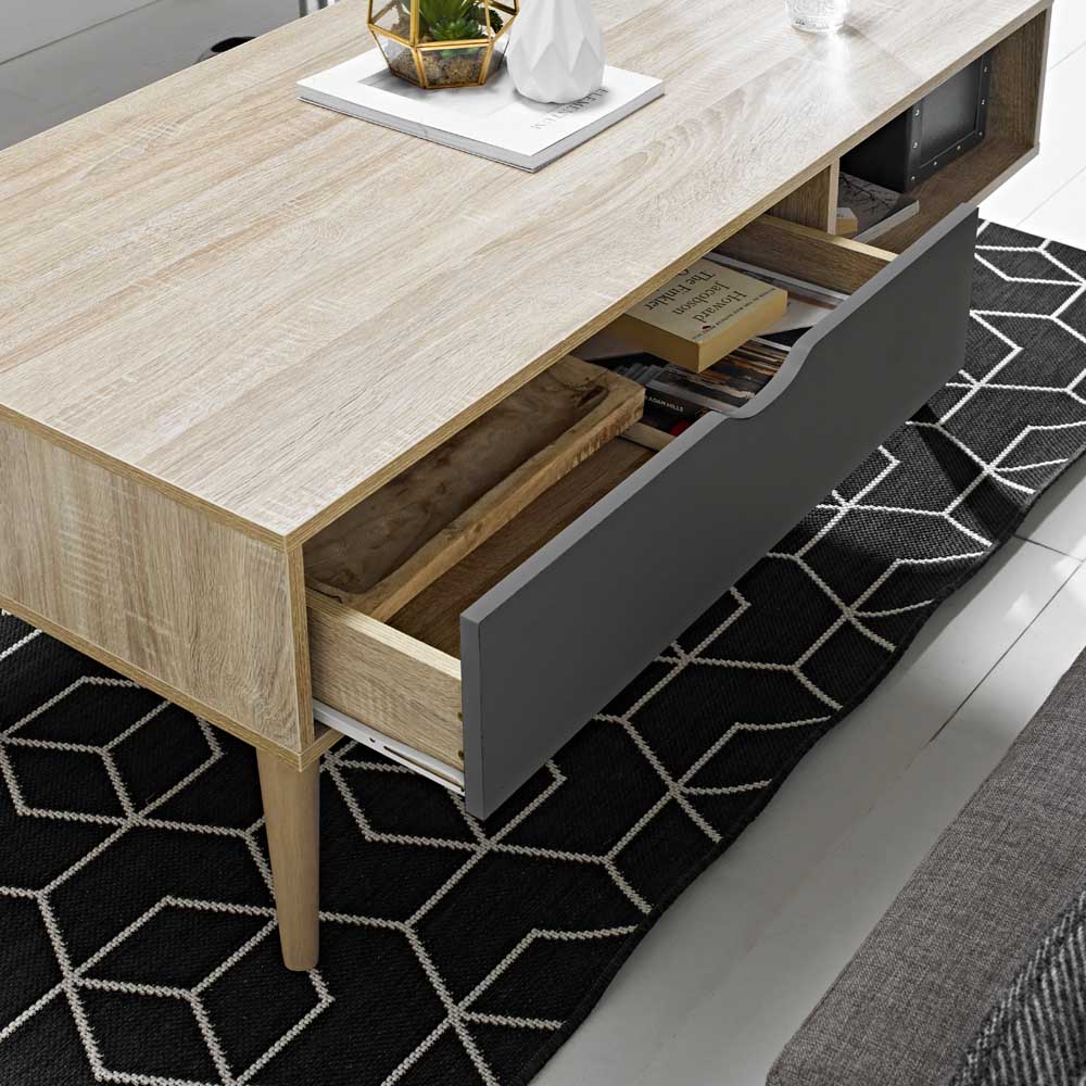 Scandi Single Drawer Oak and Grey Coffee Table Image 3