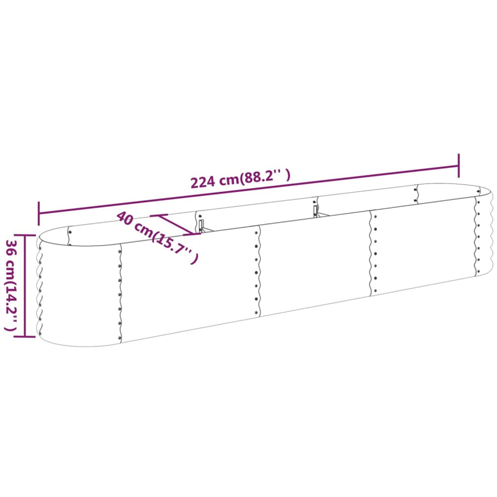 vidaXL Grey Galvanised Steel Raised Garden Bed 36 x 40 x 224cm Image 5