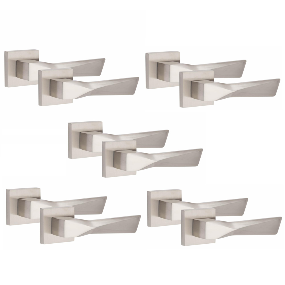 Golden Grace Satin Nickel Aura Door Handle Set 5 Pack Image 1