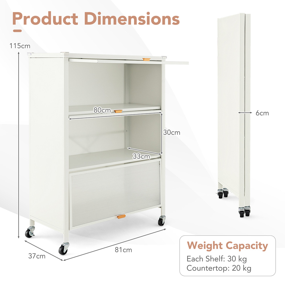 Costway 3 Shelf White Mobile Kitchen Rack Image 9