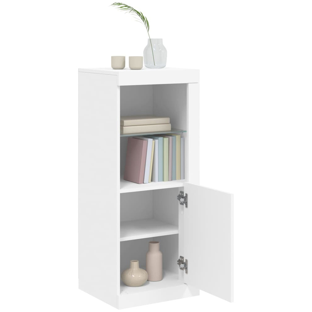 vidaXL Single Door 2 Shelf White LED Sideboard Image 5