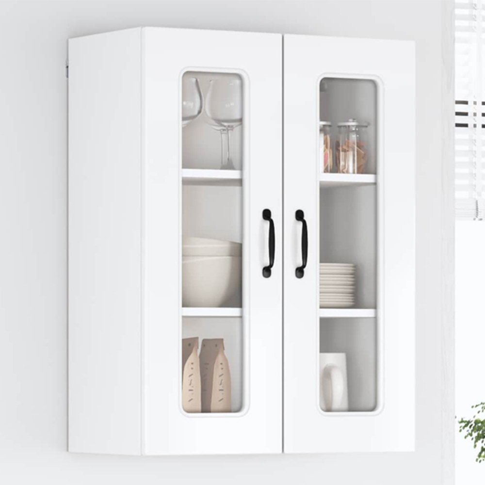 vidaXL 2 Glass Door High Gloss White Kitchen Wall Cabinet Image 1