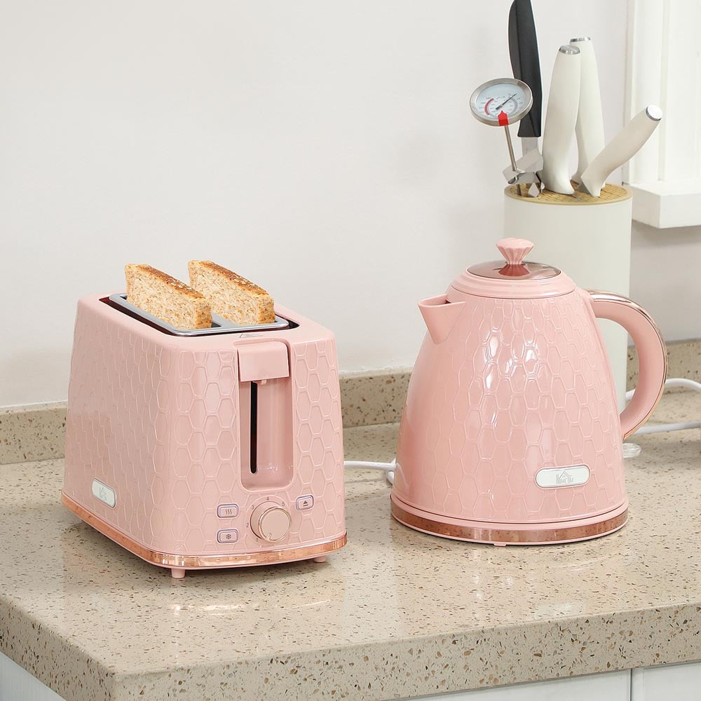 HOMCOM 800-181V70PK Light Pink 1.7L Kettle and 2 Slice Toaster Set Image 2
