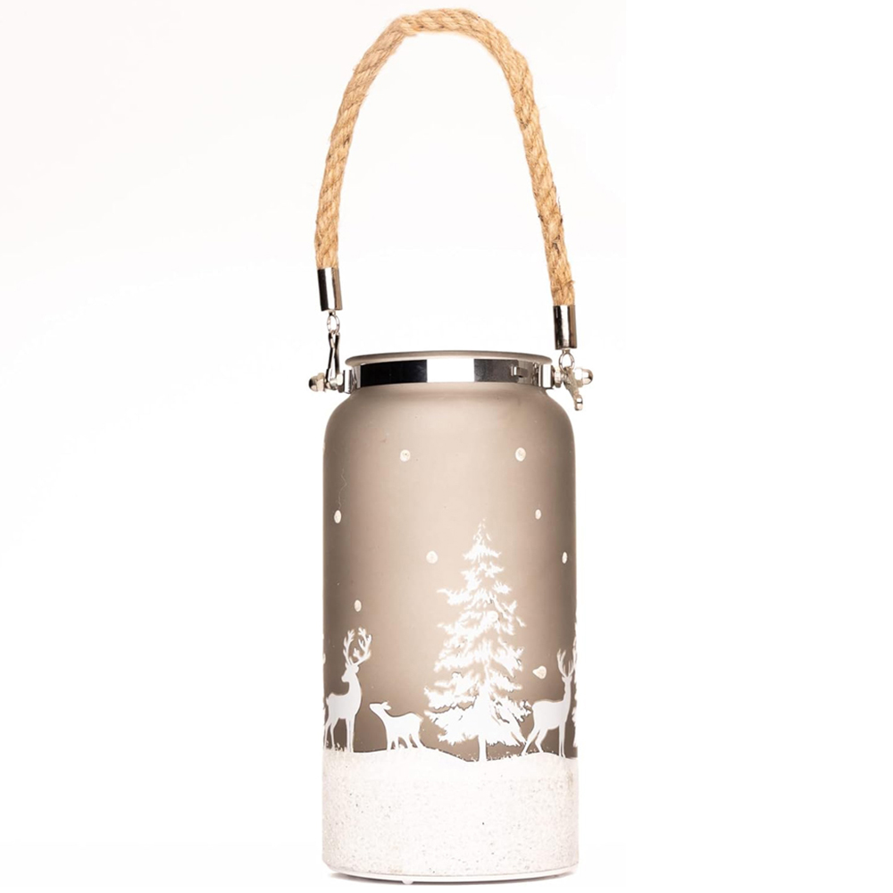 Shatchi Winter Forest Scene Decorated Christmas Jar Lantern 23cm Image 2