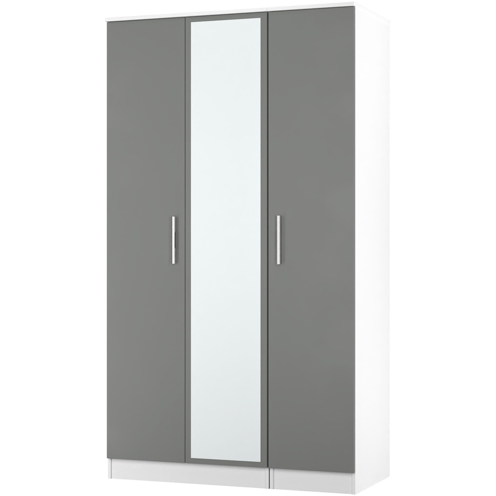 Crowndale Contrast 3 Door Dusk Grey and White Tall Mirrored Wardrobe Ready Assembled Image 3