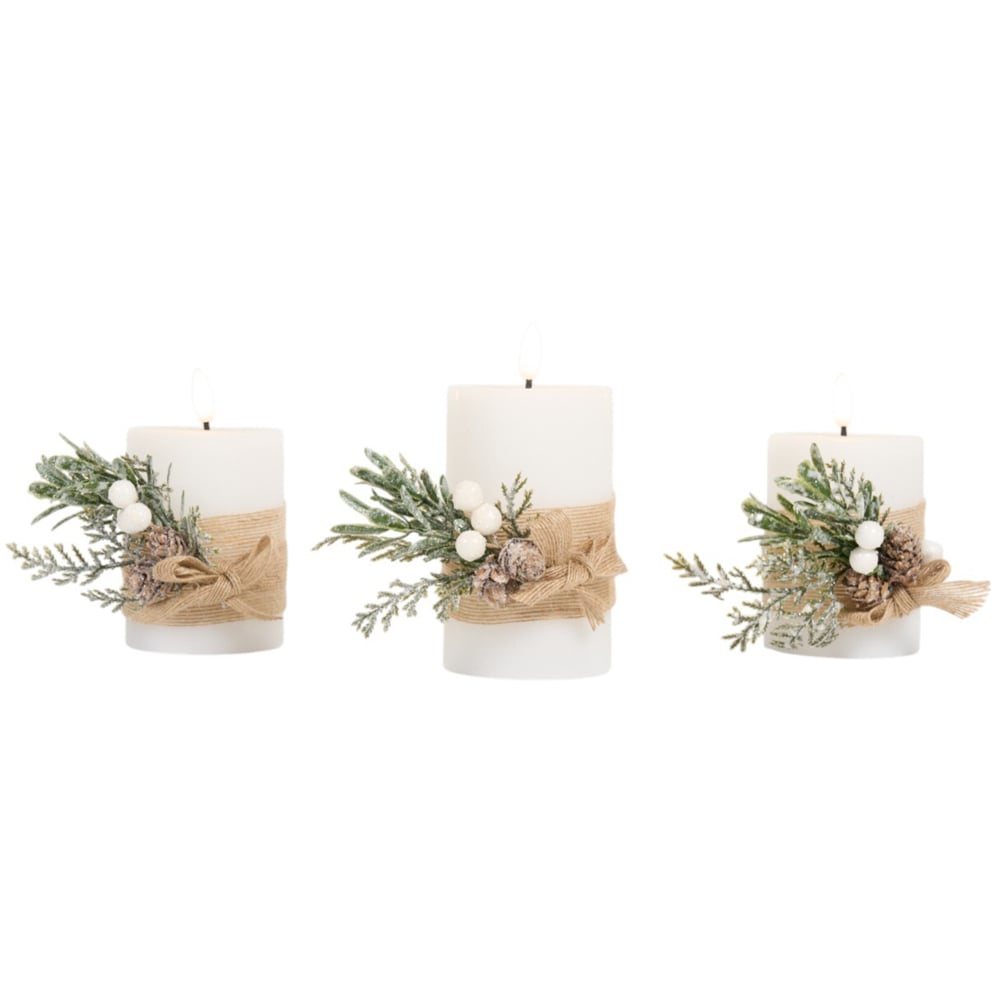 Set of 3 Hessian Pine LED Candles - White Image 2