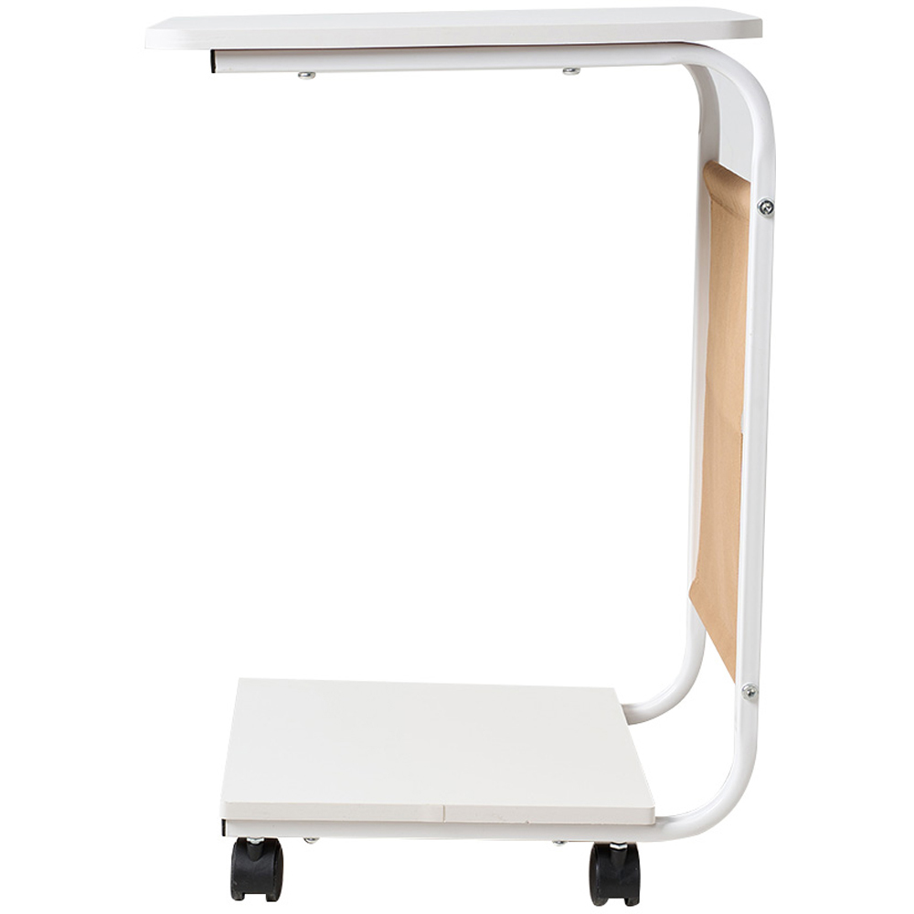 Living and Home White C-Shape Side Table with Lockable Castors Image 3
