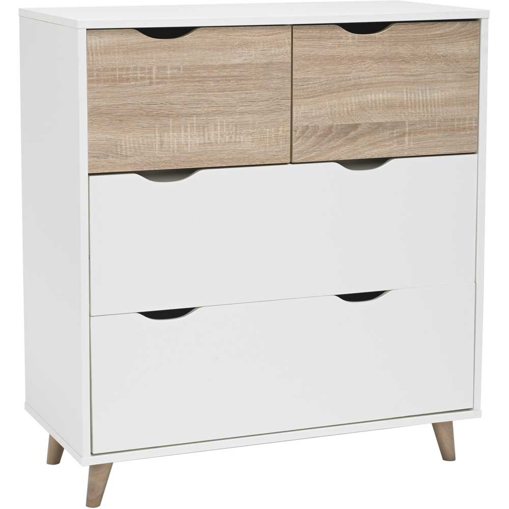 Stockholm 4 Drawer Oak and White Chest of Drawers Image 3