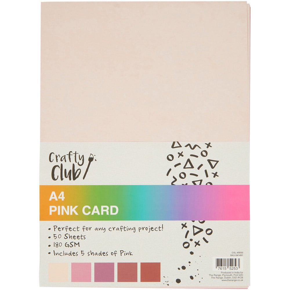 Pack of 50 Crafty Club A4 Card - Pnk Image 1