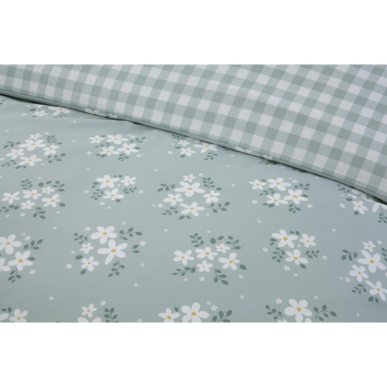 My Home Daisy Duvet Cover and Pillowcase Set - Sage / Single Image 4
