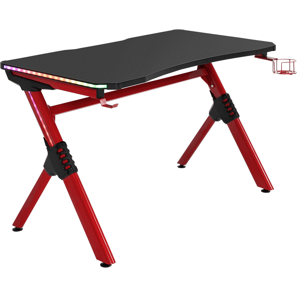 Portland RGB LED Gaming Desk with Cup Holder Black and Red Image 2