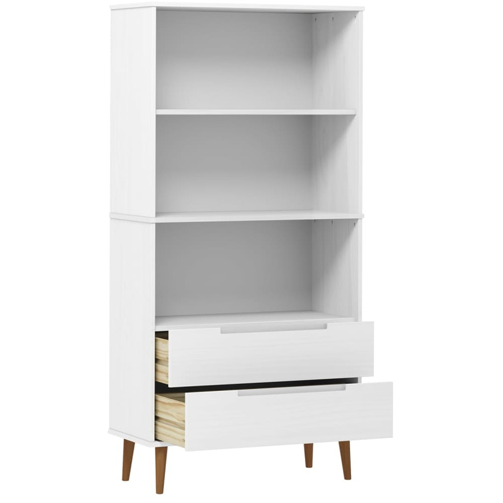 vidaXL 2 Drawer 3 Shelf White Pine Wood Bookcase Image 5