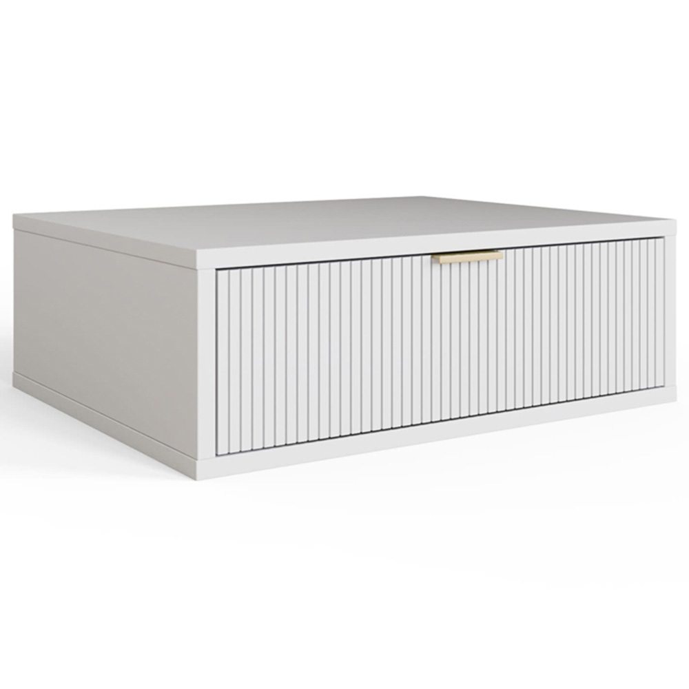 GFW Sienna Single Drawer White Ribbed Wall Mounted Bedside Table Image 2