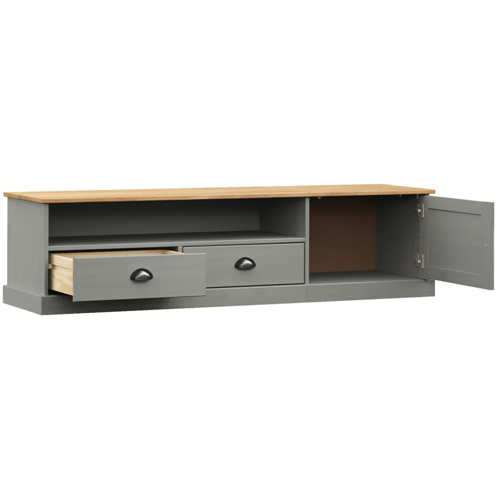 vidaXL Vigo Single Door 2 Drawer Single Shelf Grey Solid Pine Wood TV Cabinet Image 4